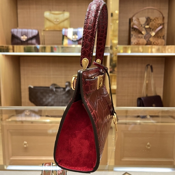 Tory Burch Lee Radzwill Embossed Petite Bag Roma Red - Picture 3 of 9